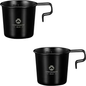 캠핑문 2종 세트 304 스테인리스 스틸 작은 머그컵 7온스 210ml 블랙 BKS-190-2P