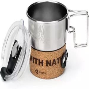 알록스 캠핑 머그 - 스테인리스 스틸 여행용 커피 접이식 손잡이가 있는 뚜껑이 10온스 컵 야외 배낭여행