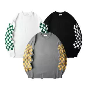 [핫코드]국내생산 남자 소매 체크 데미지 니트R 3컬러 ADT67