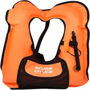 스쿠버 초이스 오렌지 스노클 조끼와 앞주머니 및 휘슬