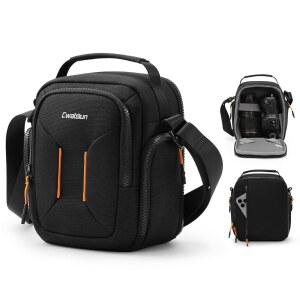 캐논 니콘용 CWATCUN CAMPACT 카메라 가방 작은 슬링 케이스 소니 후지 카메라 렌즈 DSLR SLR 미러리스 어깨 코르스바디 가방 여행 사진 방수 지갑 블랙