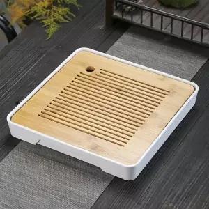 TBZ 대나무 쟁반 다기트레이 차판 흰색 정사각 28X28cm