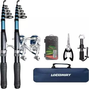 텔레스코픽 낚싯대 릴 키트 2PCS 6.89피트 접이식 극 방적 콤보와 낚시 미끼 그립퍼 플라이어 휴대용 장비