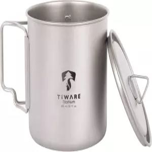 티타늄 이중 목적 캠핑 머그컵 또는 냄비 뚜껑 650ML/21.9 FL OZ 초경량 식기 내구성 있음 접이식 손잡이