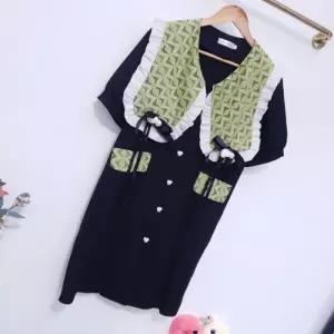 [무슈봉]페리도트 프릴 카라 브로치 루즈핏 원피스