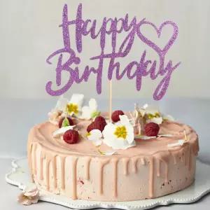 1PC 보라색 사랑 생일 축하 케이크 토퍼 파티 디저트 테이블 장식 용품