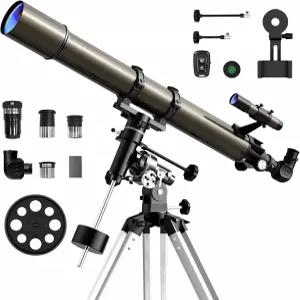 성인 및 전문가를 위한 NACATIN 망원경 90mm EQ 굴절 천체 사진 촬영을 전화 어댑터가 장착된 고출력