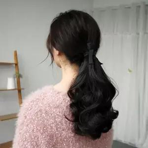 가발 리본 묶음머리가발 2p 웨이브 포니테일 묶은머리