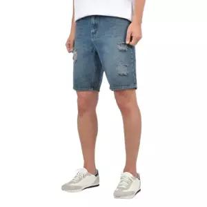 [핫코드]남자 여름 데미지 미디엄 인디고 청 반바지  HC828