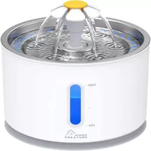 스테인리스 뚜껑이 있는 원더 크리처 고양이 분수 2.4L/81온스 자동 LED 조명 및 개를 위한 수위 창문이