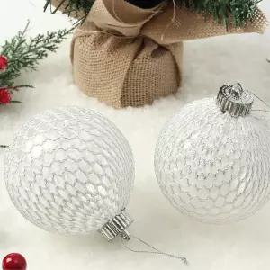 비타리토 시스루 레이스 장식볼 10cm 2p 화이트실버트리악세사리 크리스마스 트리볼 성탄절 액세서리 소품