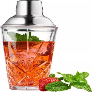 유리 칵테일 셰이커 스테인리스 스틸 뚜껑 스트레이너가 포함된 마티니 바텐더 프로페셔널 바 믹싱 피처