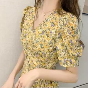 [무슈봉]반팔 플라워 미니 반팔 원피스