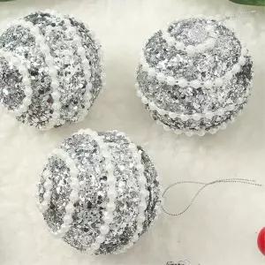 비타리토 로열실버 장식볼 3p 8cm 블링진주트리소품 액세서리 트리볼 크리스마스 악세사리 성탄절