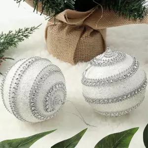 비타리토 실버화이트 장식볼 2p 10cm 더블라인크리스마스트리 오너먼트 트리볼 악세사리 소품 액세서리