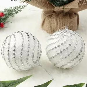 비타리토 실버화이트 장식볼 2p 10cm 블링회오리트리볼 크리스마스 소품 트리볼 악세사리 액세서리 오너먼
