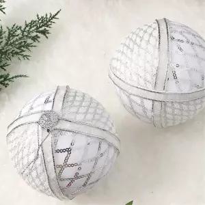비타리토 실버화이트 장식볼 2p 10cm 체크트리볼 트리볼 소품 오너먼트 악세사리 크리스마스 액세서리