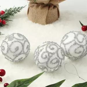 비타리토 실버화이트 장식볼 3p 8cm 반짝이윈드크리스마스트리 오너먼트 소품 트리볼 성탄절 액세서리