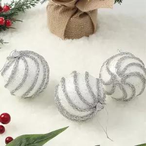 비타리토 실버화이트 장식볼 3p 8cm 샤이닝캐슬크리스마스 성탄절 트리소품 트리볼 악세사리