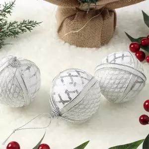비타리토 실버화이트 장식볼 3p 8cm 체크트리 소품 트리볼 성탄절 악세사리 크리스마스 오너먼트