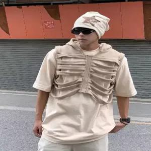 크리링 남친 여름 베스트 캐쥬얼 해골 늑골 조끼 브랜드 민소매 후드 나시 상의 KKE2