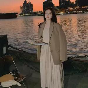 와칸다 가을 캐주얼 원피스 스커트 여자 여친 롱 슬림핏 플리츠 KKE3