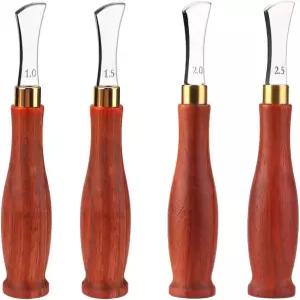 UOOU 4 PCS 가죽 엣지 크리저 1.0/1.5/2.0/2.5mm 전문 도구 스테인리스 스틸 레드 우드 핸들 초보자용 DIY