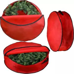 손잡이가 달린 코니칼 3팩 화환 보관 가방 직경 30인치 레드 지퍼 크리스마스 홀리데이 갈랜드 정리함
