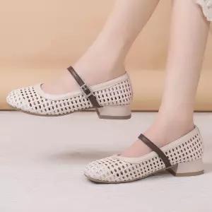 키체샵 여성 로퍼 스트랩 메리제인 샌들 짜임 토오픈 펀칭 단화 여름용 부드러운 라운드 HO2