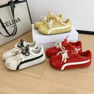 EAMT 여성용 레드 캐주얼 빈티지 하계 피치 통굽 얇은 스타 통기성 신발 YJ2