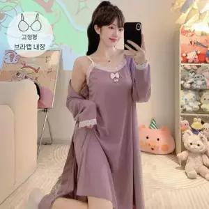 치마 춘하 투피스 잠옷세트 MN 긴팔 끈 패드 카디건 커플 오버사이즈 나시 잠옷 OOTD2