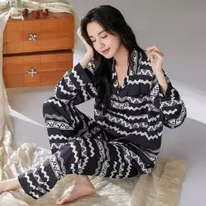 팬츠 봄 여름 겨울 캐주얼 MN 커플 잠옷세트 잠옷 스트라이프 터틀넥 긴팔 얇은 OOTD2