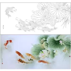 연화도 초안 도안 동양화 민화 잉어 연꽃 따라 그리기