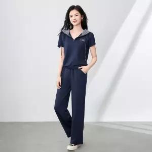 EAMT 여자 팬츠 긴팔세트 큐빅 강아지 후드 탑+레저 트레이닝 밴딩 와이드 세트 여름용 EUNG2