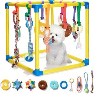 10개의 매달린 장난감이 있는 우페티 강아지 놀이 체육관 19.6인치 정글 PVC 프레임 작은 고양이를 위한