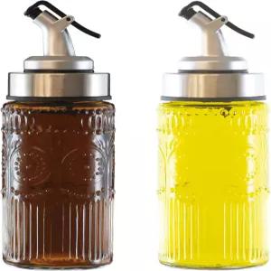 웡블리 2팩 미니 오일 및 식초 디스펜서 세트 195ml 식탁용 빈티지 유리 쇼유 간장 병 주방해바라기