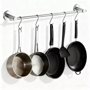NEWRAIN 냄비 랙 벽걸이 21인치 걸이식 및 팬 행거 10개의 S 후크가 있는 스테인리스 스틸 주방 레일 커피