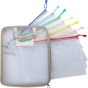 ROYPACK 7팩 메시 지퍼 파우치 정리 가방 1개 포함 A4 사이즈13x9.4 투명 방수 파일 14인치 노트북 전문
