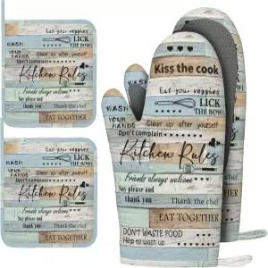 볼다 농가 오븐 장갑 및 냄비 홀더 주방 내열 면 안감 방수 4개 세트 베이킹 그릴 조리용