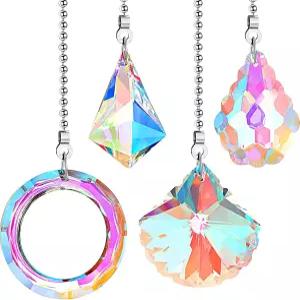 4피스 크리스탈 천장 선풍기 풀 체인 장식 무지개 확장 20인치 볼 커넥터 물방울 쉘 다이아몬드 링