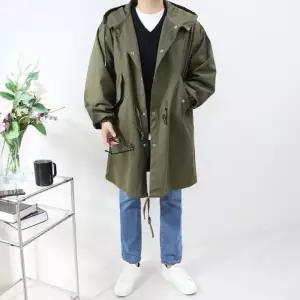 [엠클로]남자 오버핏 코튼 롱 후드 스트링 야상 점퍼