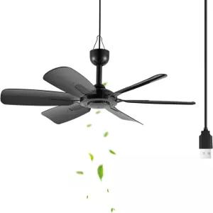 롤로버 17.7인치 휴대용 USB 소형 걸이식 선풍기 6개의 블레이드 실내/외 RV 캠핑 캐노피용 조용한 작동