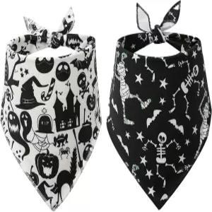 개를 위한 할로윈 반다나 흰색과 검은색 2팩 강아지 스카프 대형