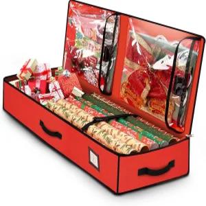 HikooLSS 포장지 정리함 보관 용기 600D 헤비 듀티 찢어짐 방지 크리스마스 선물 포장 유연한 파티션 리본