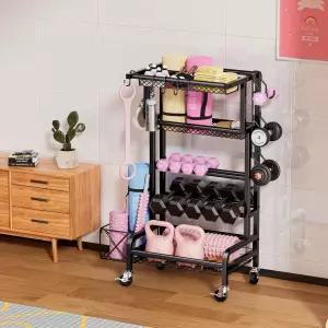 덤벨 랙 잠금 휠 및 후크가 있는 가정용 체육관 보관 요가 매트 폼 롤러 케틀벨 저항 밴드용 운동 장비