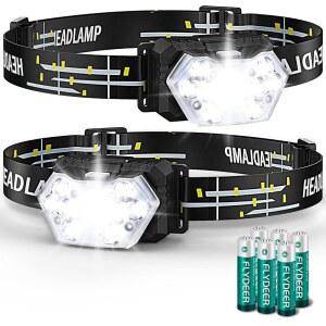 플러스인투 9 LED 헤드램프 배터리 구동, 2팩 2000루멘 헤드라이트, 6개의 AAA 포함, 6가지 모드, 가볍고 조절 가능, 캠핑, 야외, 러닝을 위한 IPX5 방수