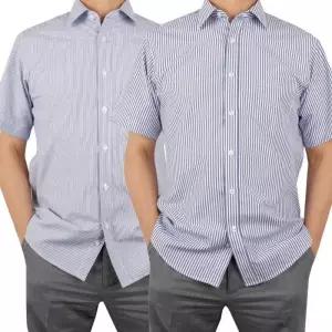 [폴라츠 옴므]반소매 런던스트라이프 펜슬스트라이프 블루 캐주얼남방셔츠