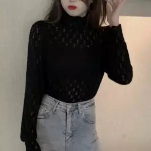 레이스 터틀넥 시스루 블라우스 여성 망사