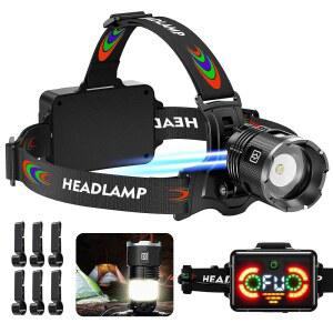 픽스리버트 220000럭스 브라이트 캠핑 헤드램프 기능 17가지 모드 모션 센서 조절 가능 초점, 95H 대기 IP65 이상 방수, 낚시 하이킹 자전거 하드햇용 125 앵글
