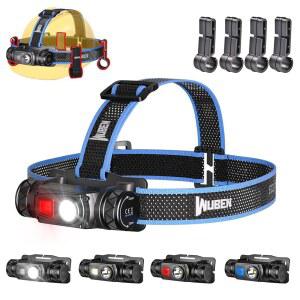 WUBEN H1 프로 충전식 헤드램프, 1200 고광도 초밝은 LED 11가지 모드 180 조절 가능한 IP68 헤드라이트, 야외 캠핑 사냥 하이킹 러닝 낚시 장비용 빨간불 포함